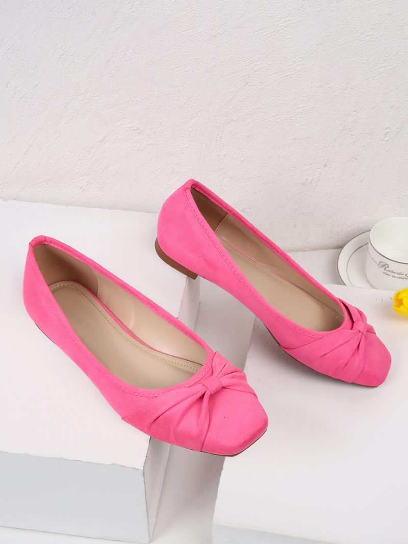 Ballerines Pour Femmes Bout Carré Nœuds Tissu Élastique - Rose