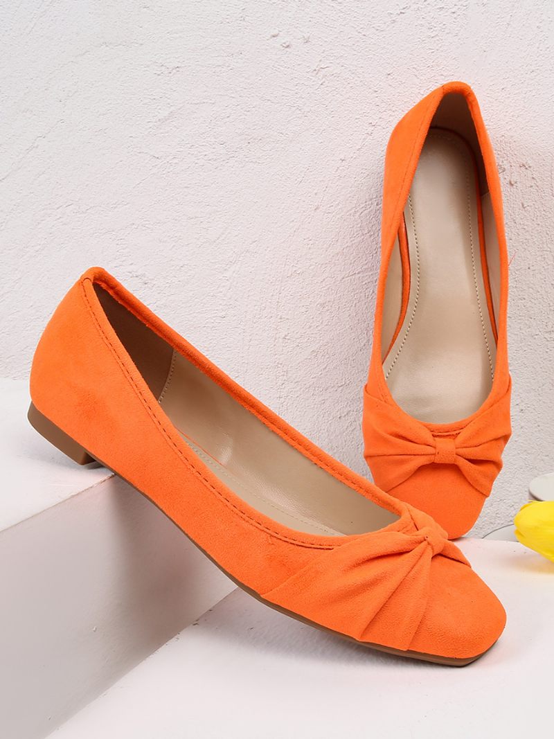 Ballerines Pour Femmes Bout Carré Nœuds Tissu Élastique - Orange