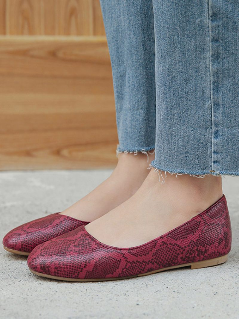 Ballerines Pour Femmes Bout Rond Motif Serpent Escarpins Plats À Enfiler