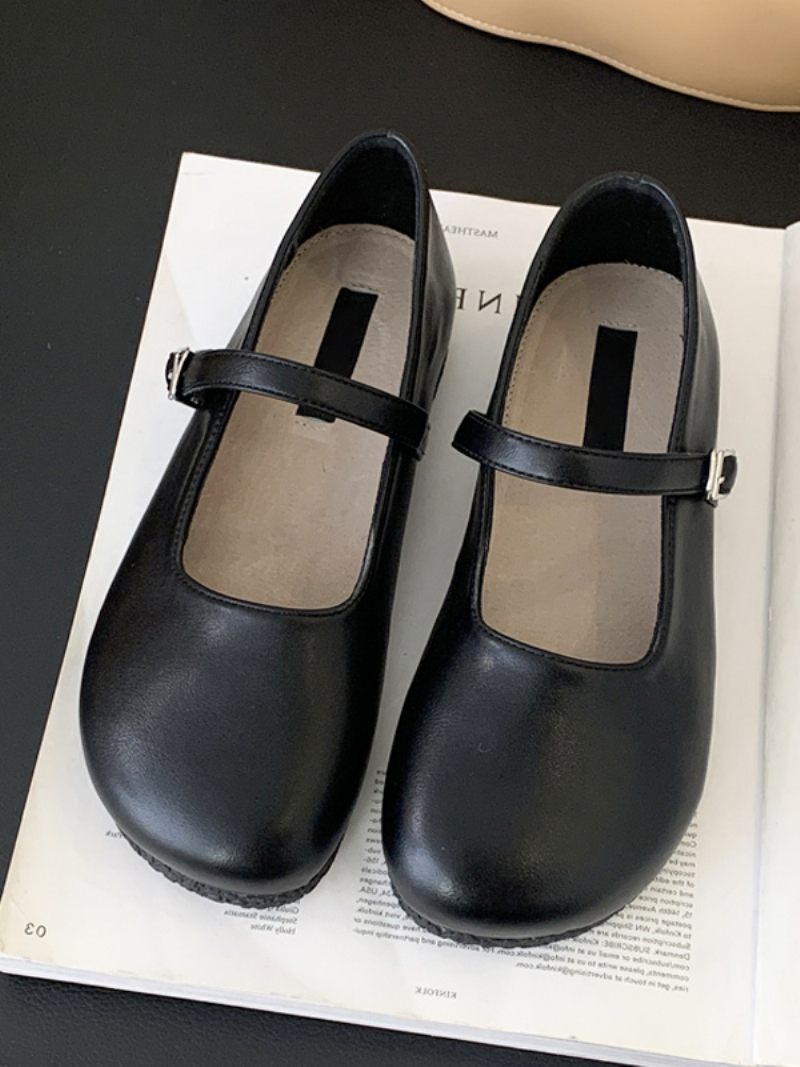 Ballerines Pour Femmes Chaussures Plates À Bout Rond Avec Boucle - Noir