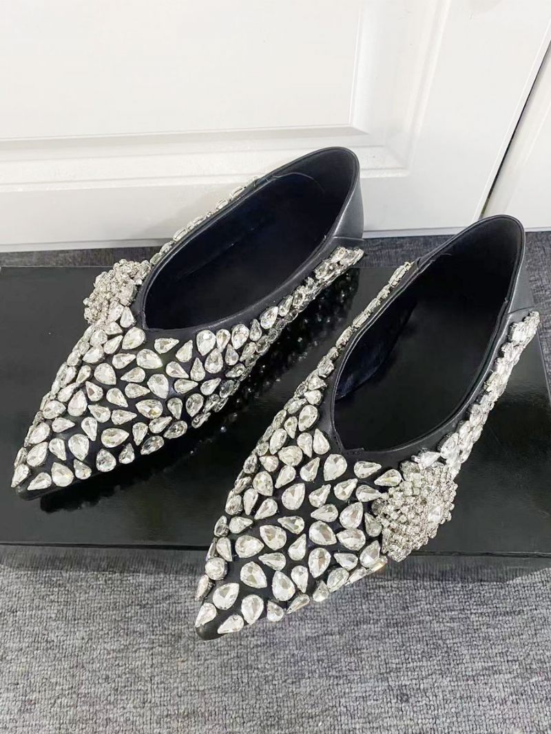 Ballerines Pour Femmes Strass Bout Pointu Sans Lacet Chaussures Fête