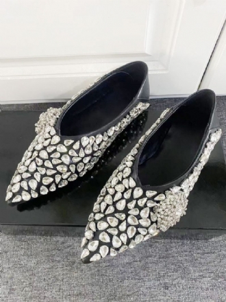 Ballerines Pour Femmes Strass Bout Pointu Sans Lacet Chaussures Fête