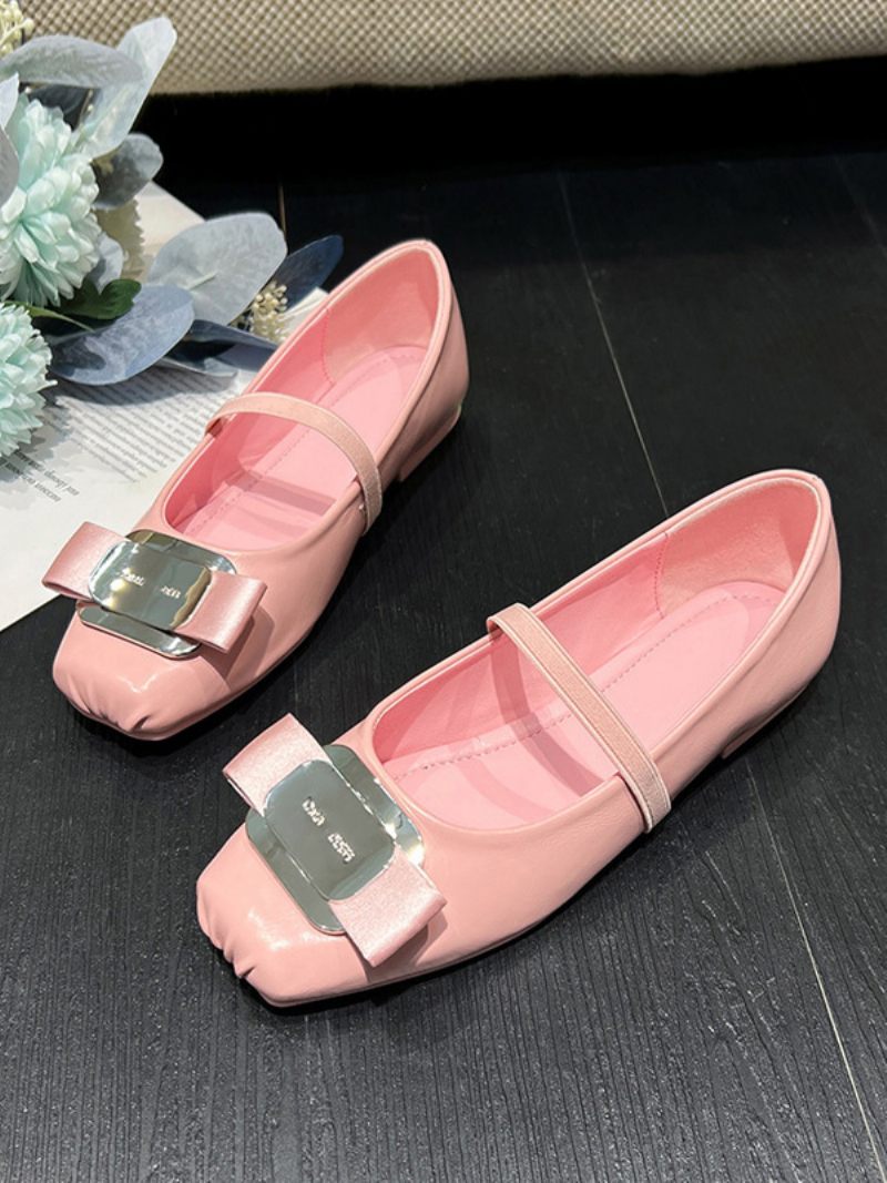 Ballerines Noires À Bout Carré Et Nœud Pour Femme - Rose