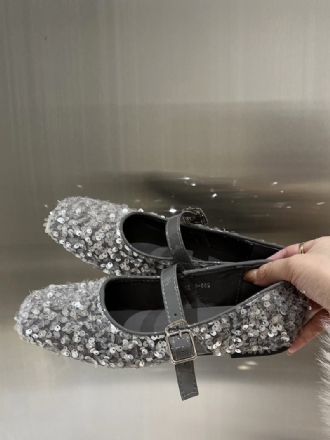 Ballerines À Paillettes Pour Femmes Bout Carré Chaussures Fête Mary Jane