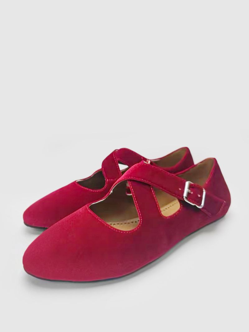 Ballreina Flats Pour Femmes Léopard Bout Rond Criss Cross Ballerines - Bourgogne