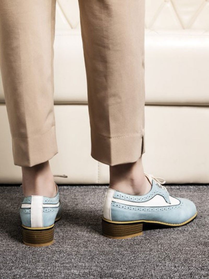 Chaussures Oxford À Lacets Et Bouts D'ailes Pour Femmes - Bleu Ciel Clair