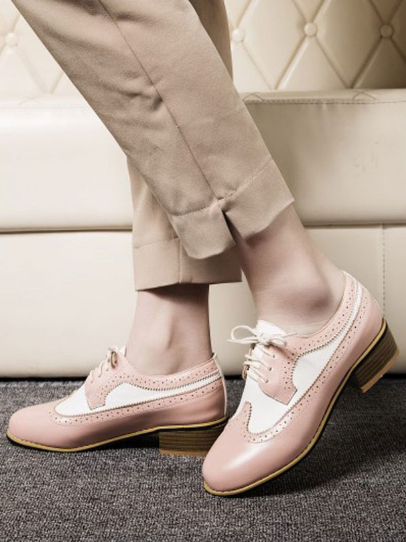 Chaussures Oxford À Lacets Et Bouts D'ailes Pour Femmes - Rose