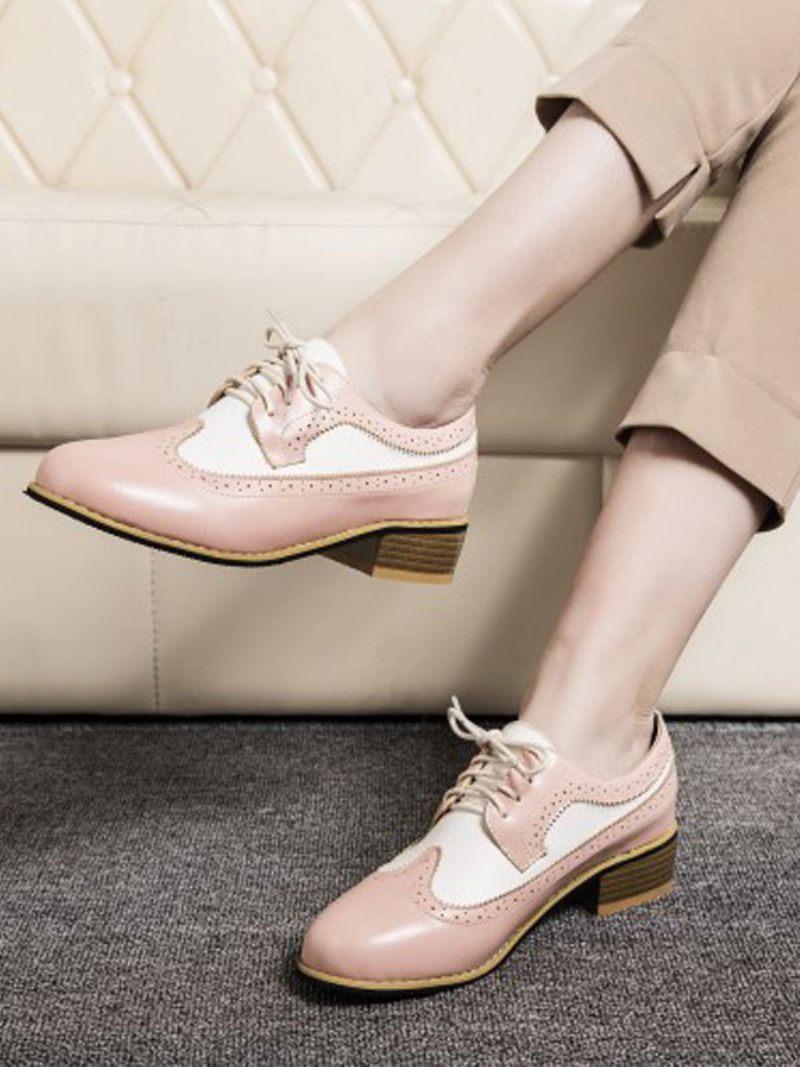 Chaussures Oxford À Lacets Et Bouts D'ailes Pour Femmes - Rose