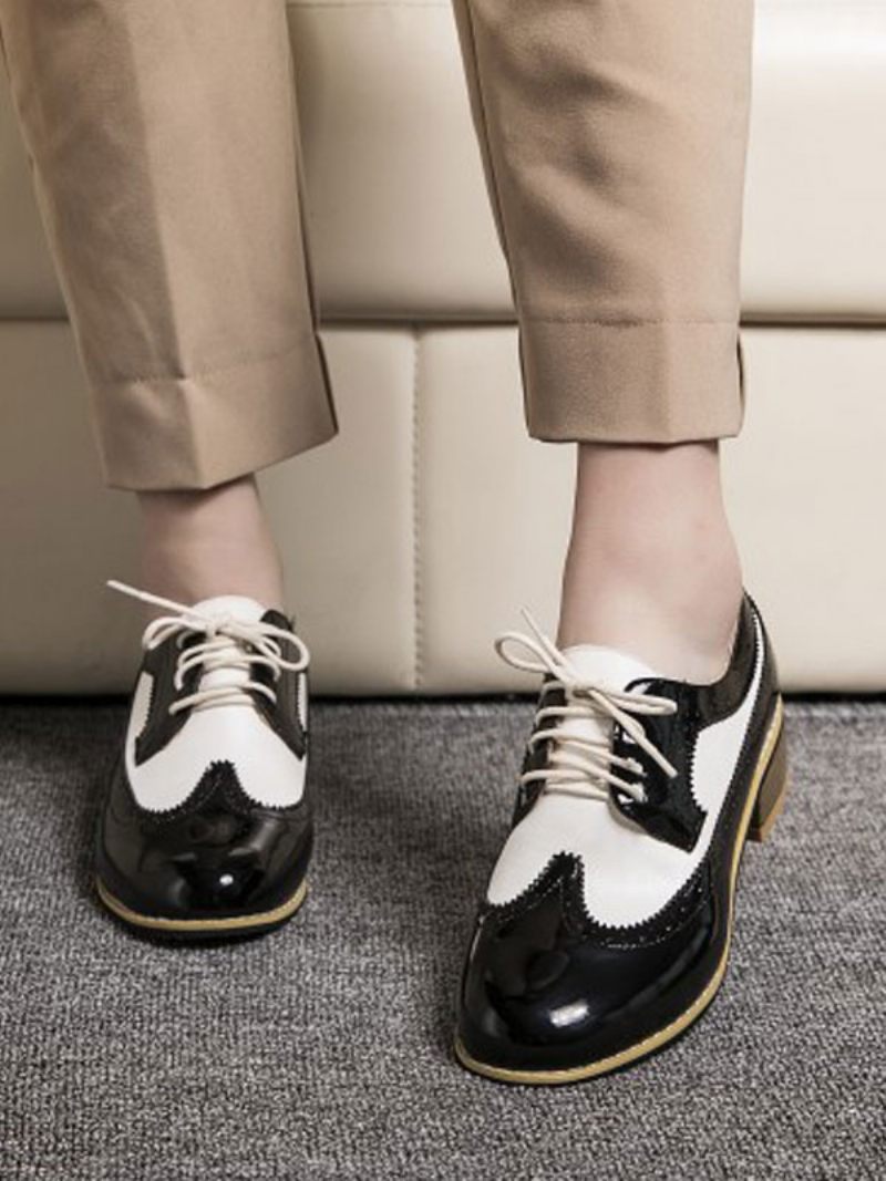 Chaussures Oxford À Lacets Et Bouts D'ailes Pour Femmes - Noir