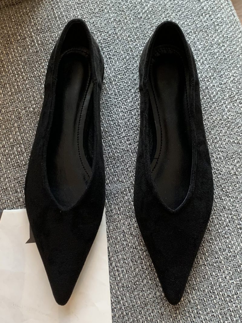 Chaussures Plates À Bout Pointu Daim Enfiler Pour Femmes - Noir