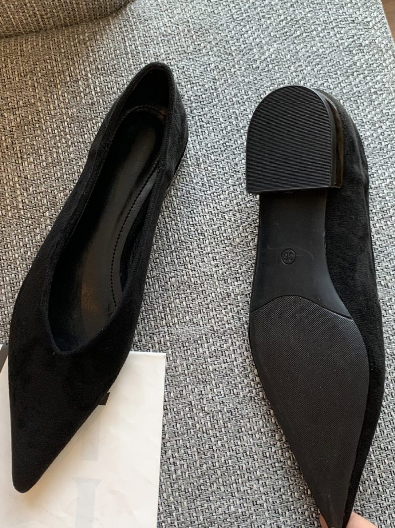 Chaussures Plates À Bout Pointu Daim Enfiler Pour Femmes - Noir