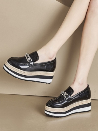 Détails Métalliques Pour Femmes Bout Rond Talon Épais Oxfords Cuir Pu