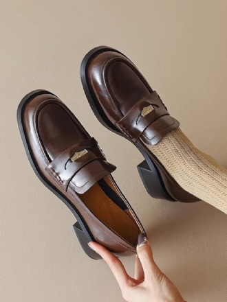 Mocassins Marron Pour Femmes Bout Rond Penny À Enfiler