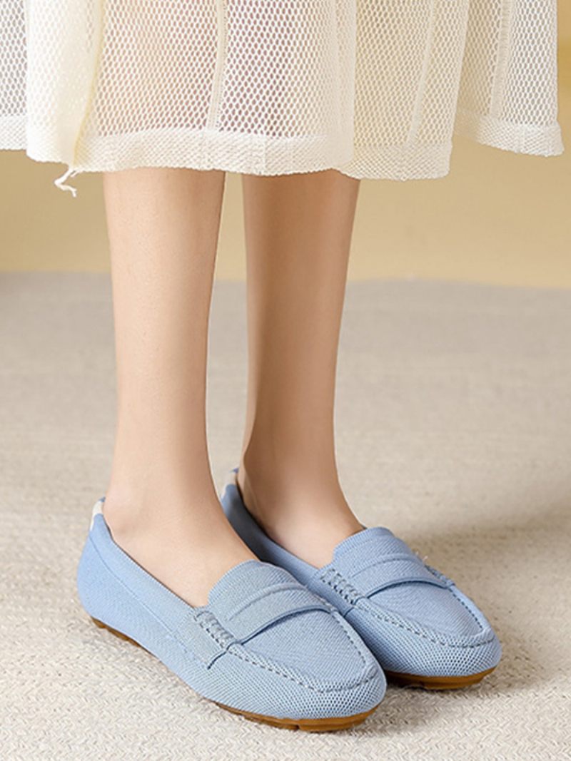 Mocassins Mules Pour Femmes Escarpins Plats À Bout Rond Et Enfiler - Bleu Ciel Clair