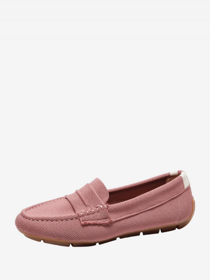 Mocassins Mules Pour Femmes Escarpins Plats À Bout Rond Et Enfiler - Rose