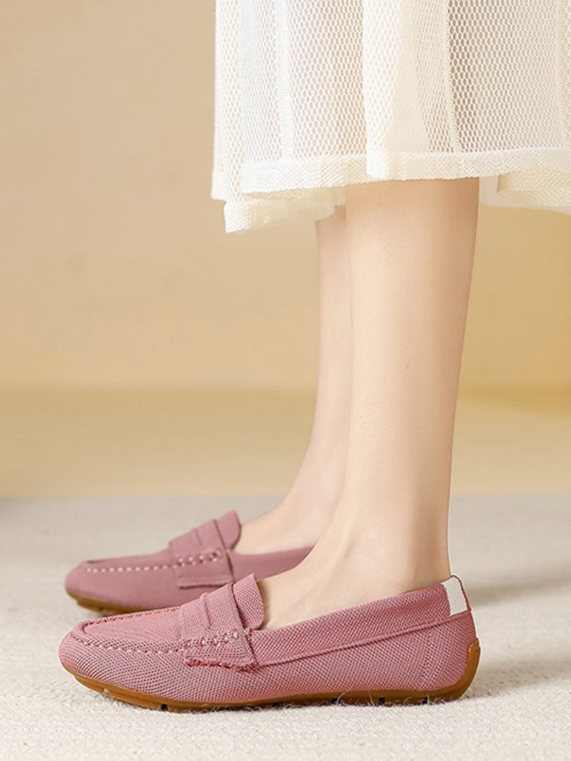 Mocassins Mules Pour Femmes Escarpins Plats À Bout Rond Et Enfiler - Rose