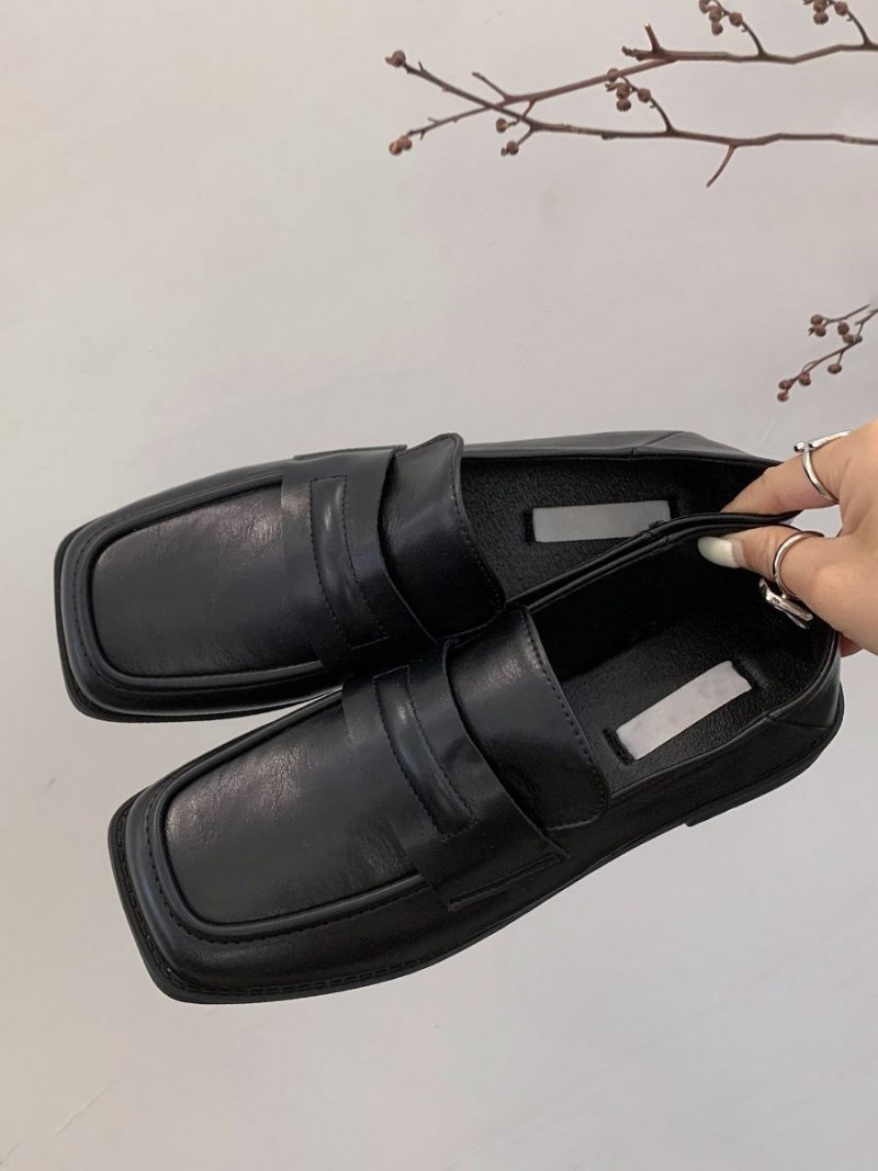 Mocassins Plats Cuir Pu Pour Femmes - Noir