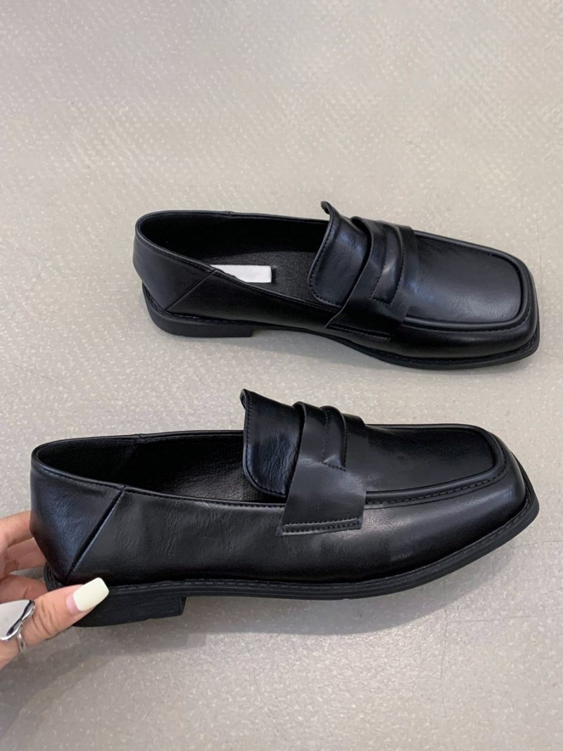 Mocassins Plats Cuir Pu Pour Femmes - Noir