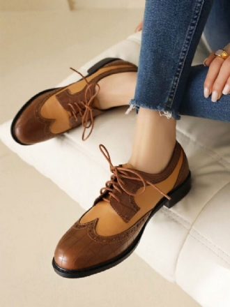 Oxfords Cuir Pu À Bout Rond Et Talon Chiot Pour Femmes