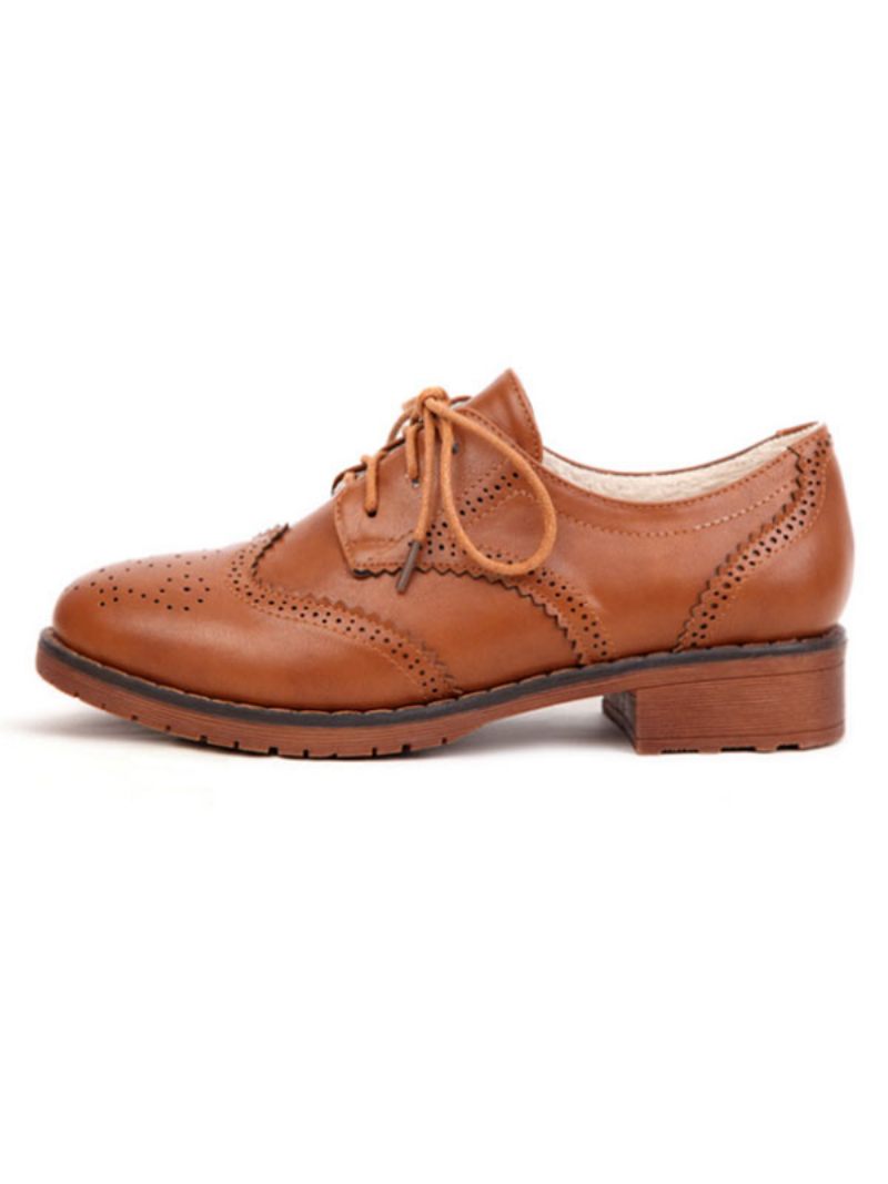 Oxfords À Lacets Brogue Wingtips Pour Femmes - Marron Café