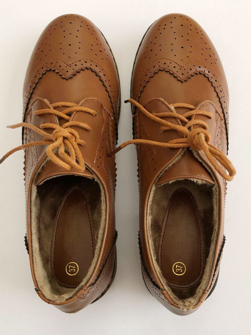 Oxfords À Lacets Brogue Wingtips Pour Femmes - Marron Café