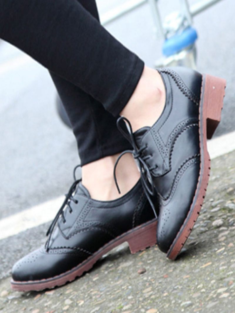 Oxfords À Lacets Brogue Wingtips Pour Femmes - Noir