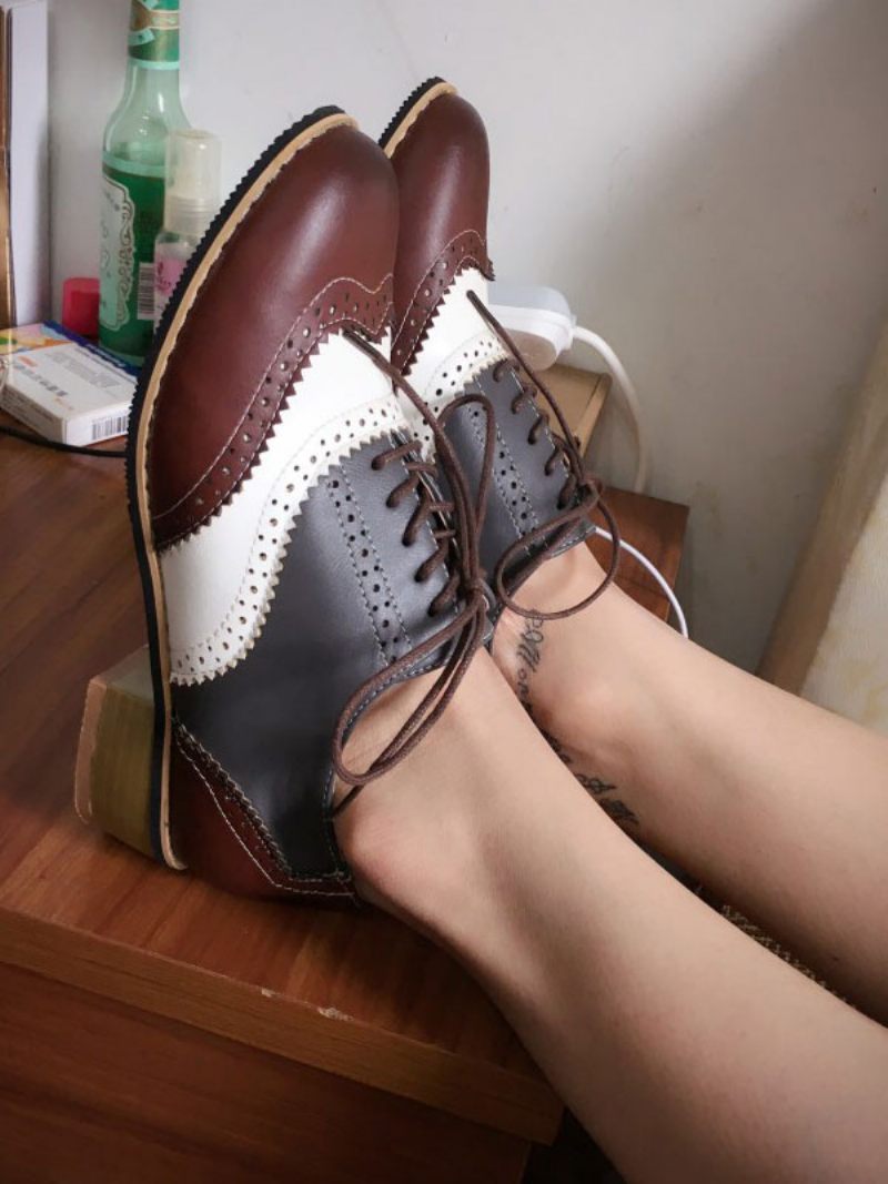 Oxfords À Talons Et Bouts D'ailes Pour Femmes - Gris