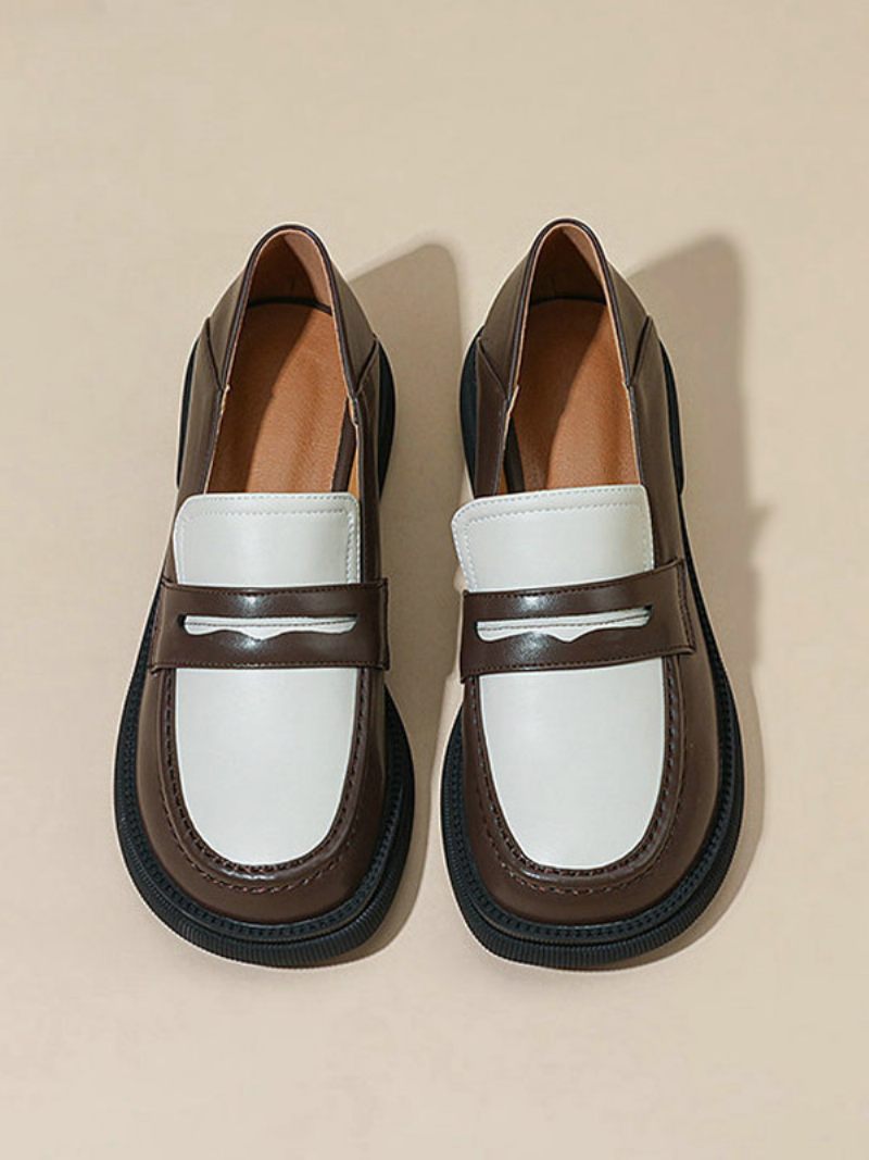 Penny Loafers Chaussures Plates À Bout Rond Pour Femmes - Brun Foncé