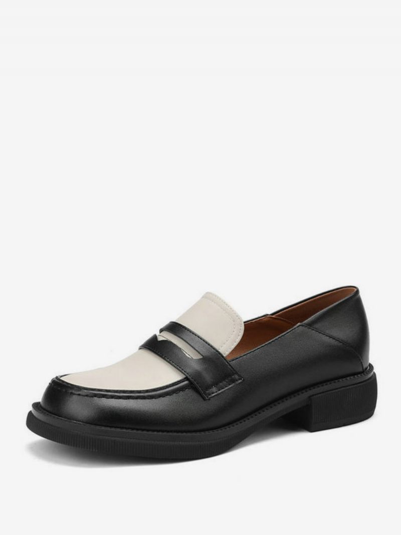 Penny Loafers Chaussures Plates À Bout Rond Pour Femmes - Noir