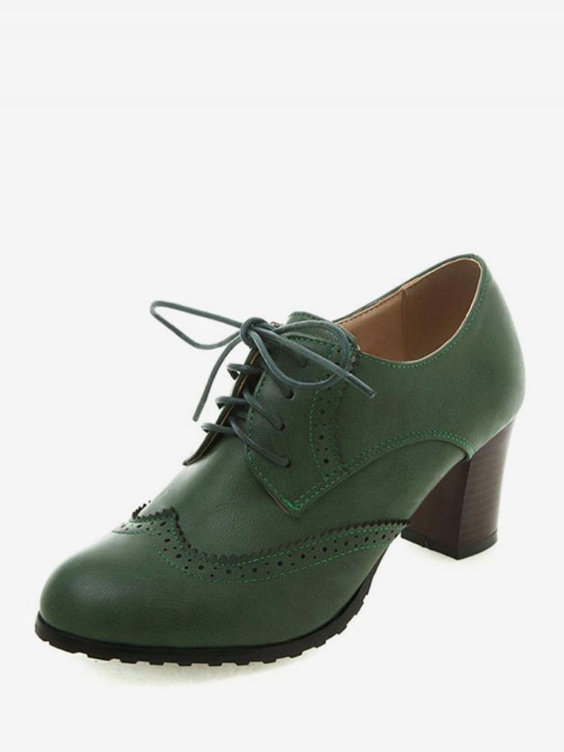 Richelieus À Talons Et Lacets Pour Femmes - Vert