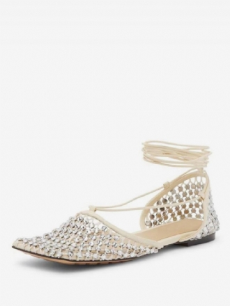 Sandales Plates Pour Femmes Avec Strass Chaussures Bal Fête À Lacets