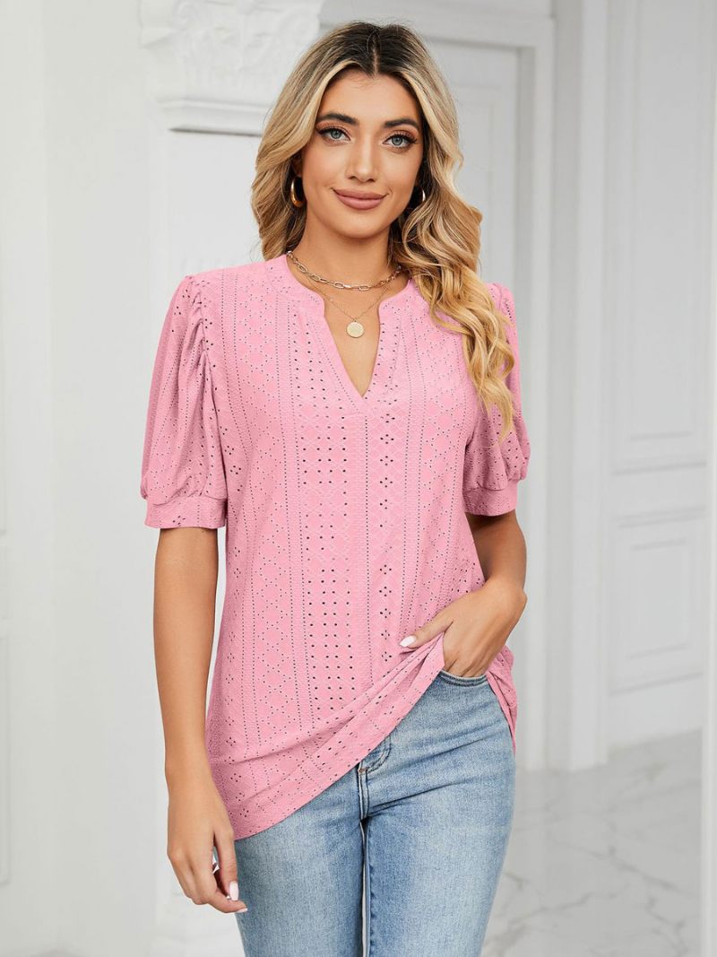 T-shirts Manches Courtes Blush Rose Col V Femme T-shirt - Rose