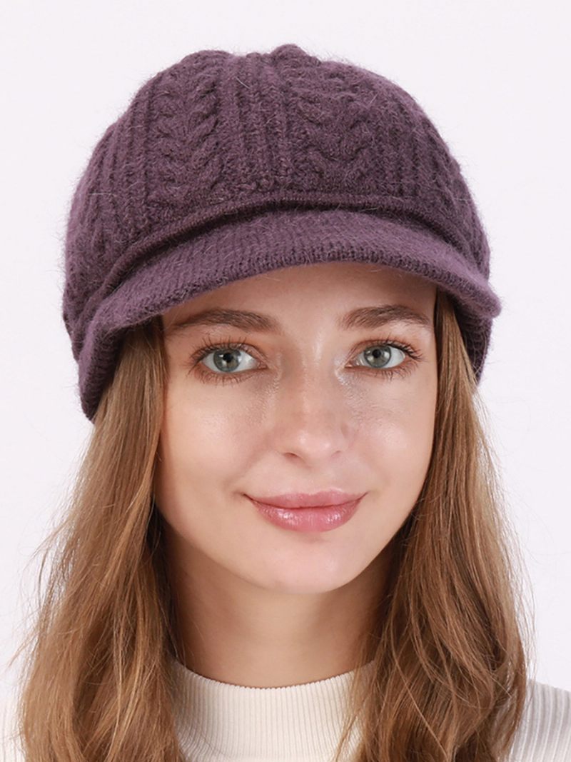 Béret Chapeau Tricot Couleur Unie Quotidien Décontracté Automne Hiver Casquettes Pour Femmes - Violet