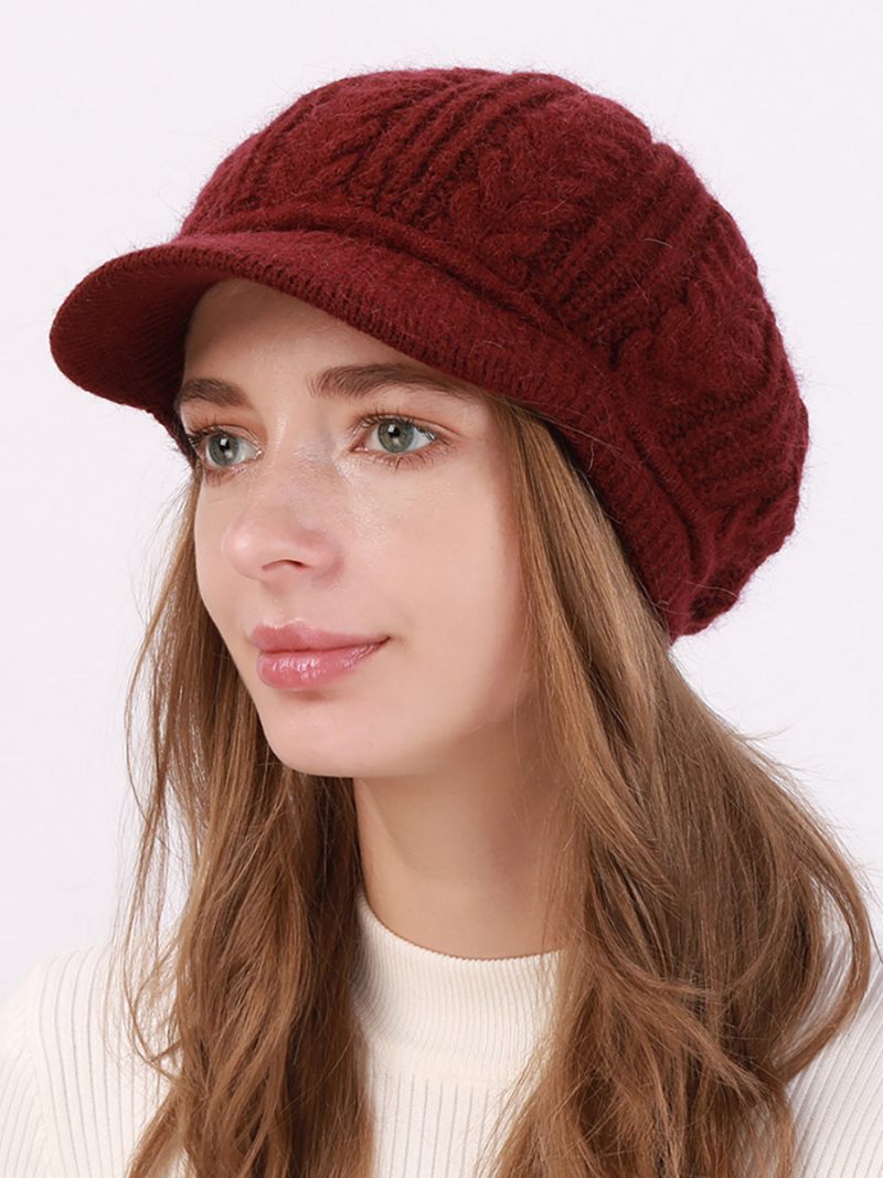 Béret Chapeau Tricot Couleur Unie Quotidien Décontracté Automne Hiver Casquettes Pour Femmes - Bourgogne