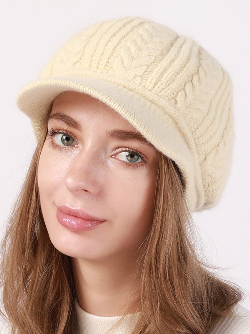 Béret Chapeau Tricot Couleur Unie Quotidien Décontracté Automne Hiver Casquettes Pour Femmes - Beige