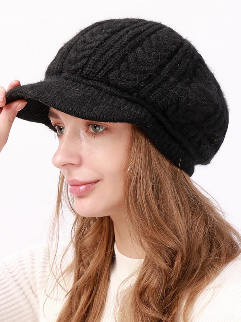 Béret Chapeau Tricot Couleur Unie Quotidien Décontracté Automne Hiver Casquettes Pour Femmes - Noir