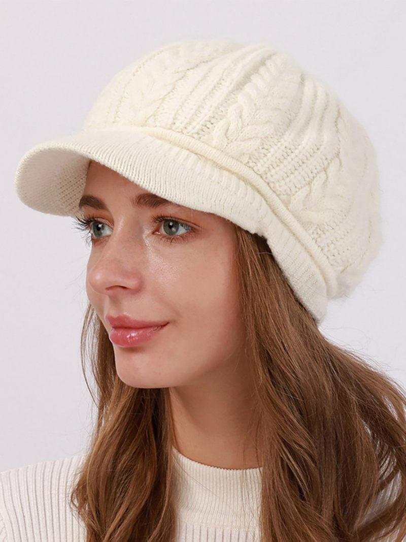 Béret Chapeau Tricot Couleur Unie Quotidien Décontracté Automne Hiver Casquettes Pour Femmes - Blanc