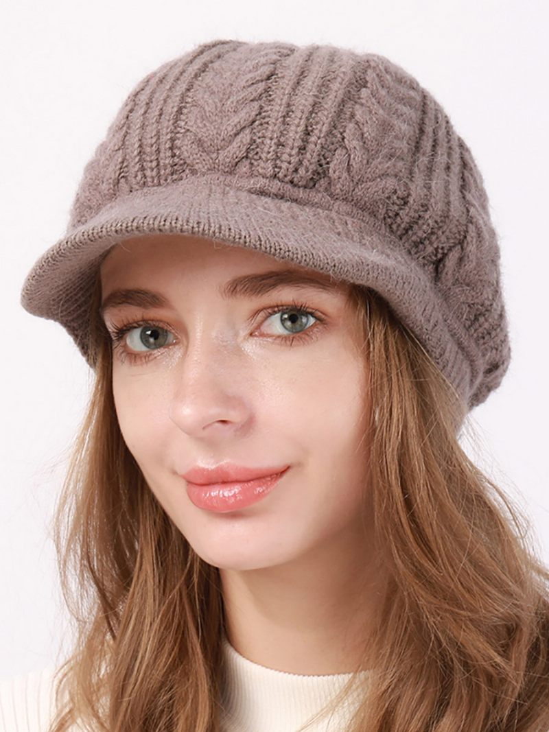 Béret Chapeau Tricot Couleur Unie Quotidien Décontracté Automne Hiver Casquettes Pour Femmes - Kaki