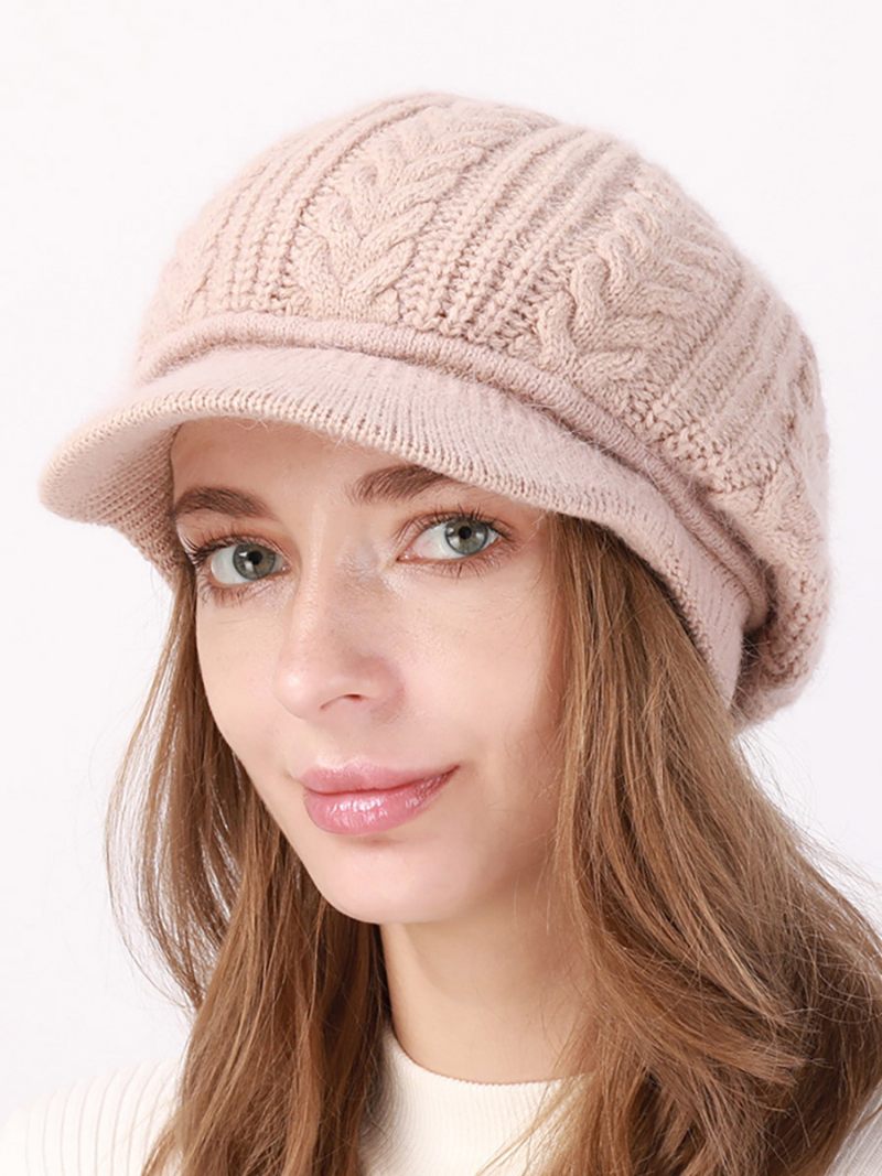 Béret Chapeau Tricot Couleur Unie Quotidien Décontracté Automne Hiver Casquettes Pour Femmes - Rose Lotus