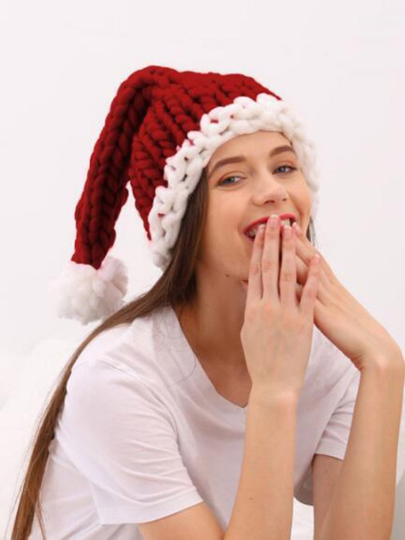 Bonnet Noël Avec Pompons Tricotés À La Main Pour Famille - Bourgogne