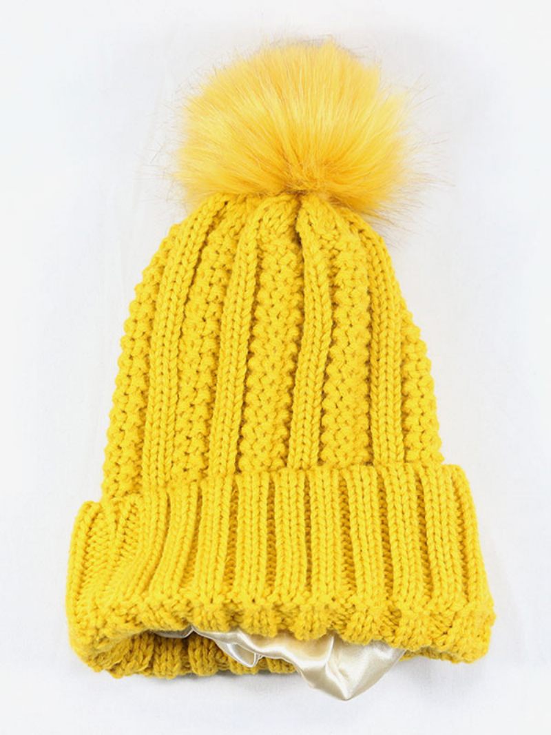 Bonnet Tricoté Pom Poms Crochet Casquettes Unisexes Pour Le Printemps Automne Hiver - Jaune