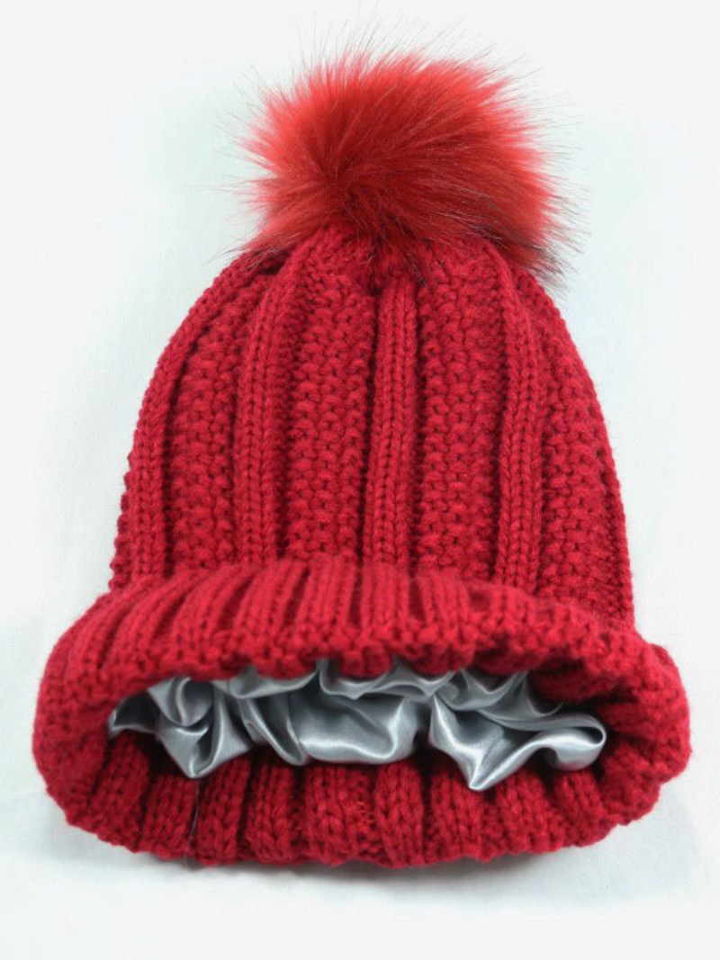 Bonnet Tricoté Pom Poms Crochet Casquettes Unisexes Pour Le Printemps Automne Hiver - Rouge