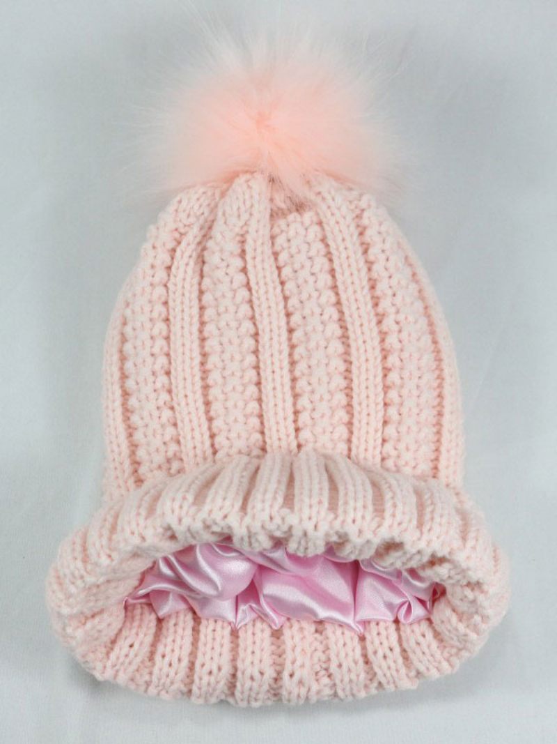 Bonnet Tricoté Pom Poms Crochet Casquettes Unisexes Pour Le Printemps Automne Hiver - Rose