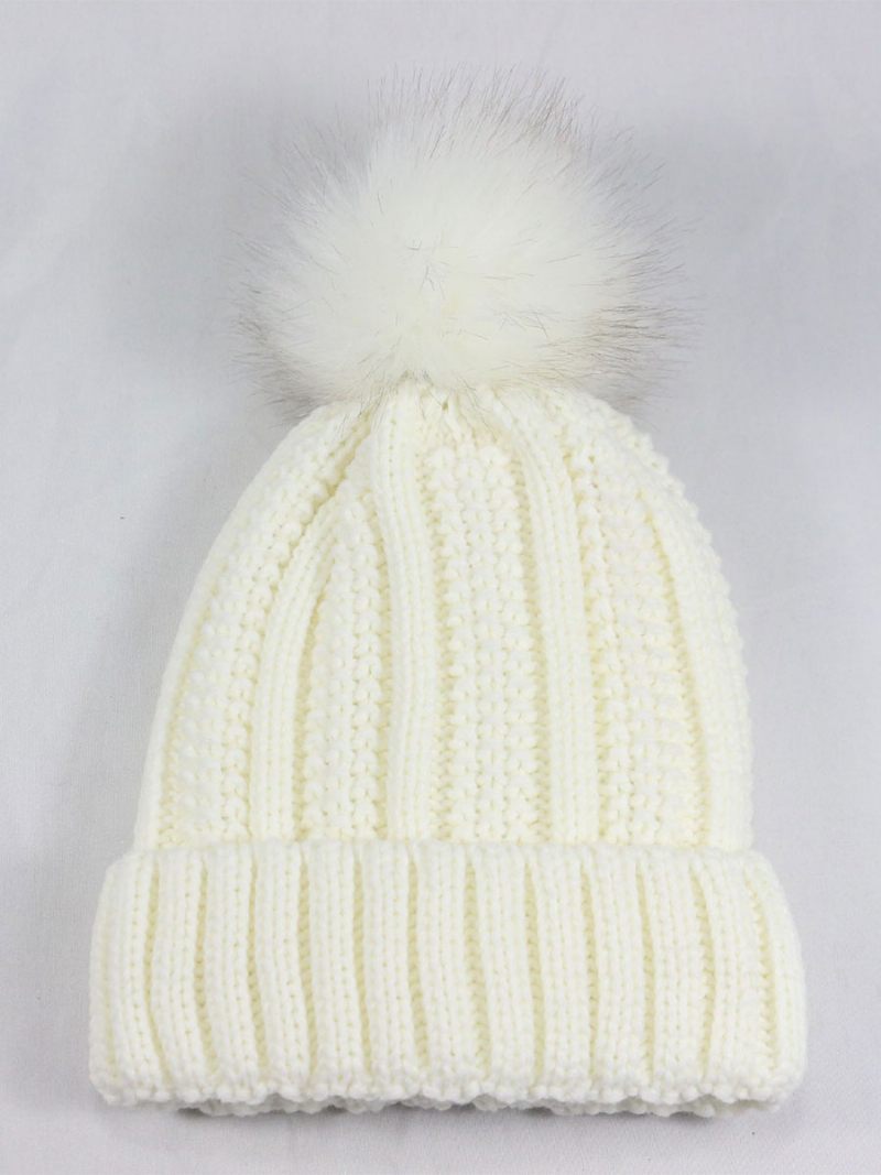 Bonnet Tricoté Pom Poms Crochet Casquettes Unisexes Pour Le Printemps Automne Hiver - Blanc