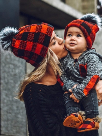 Casquette À Carreaux Pom Poms Crochet Casquettes Pour Femmes Le Printemps Automne Hiver