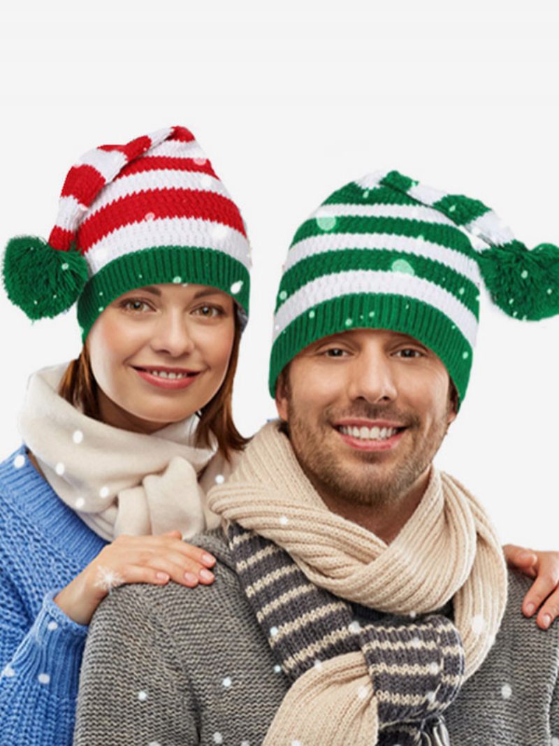 Casquette Pom Poms Rayures Motif Noël Casquettes Automne Hiver