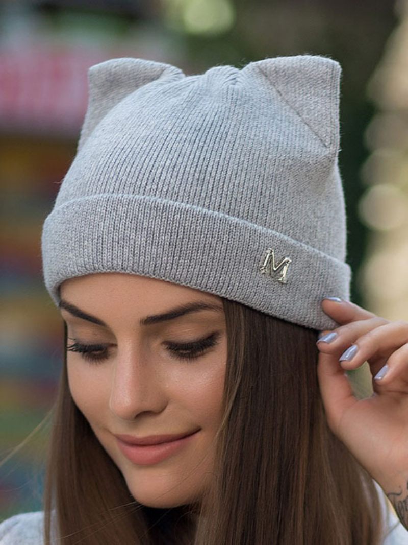 Casquettes Pour Femmes Beaux Chapeaux Chat Tricotés Chauds Laine L'hiver - Gris