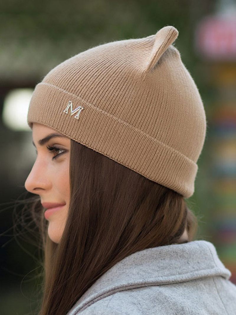 Casquettes Pour Femmes Beaux Chapeaux Chat Tricotés Chauds Laine L'hiver - Camel