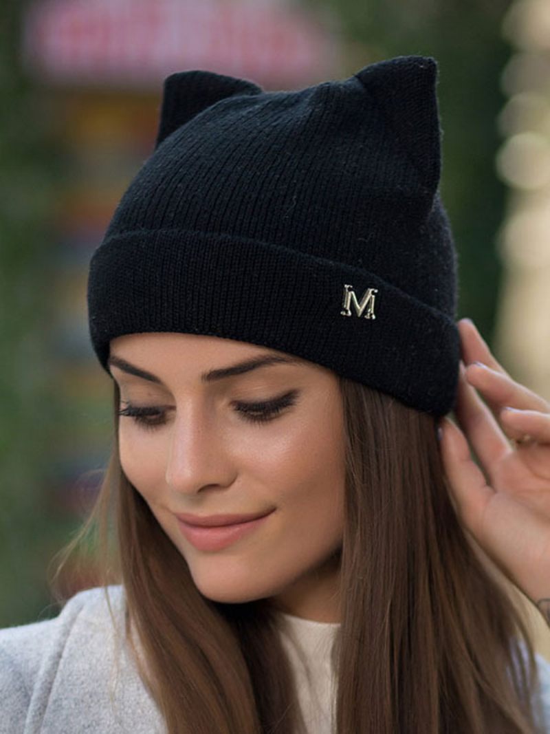 Casquettes Pour Femmes Beaux Chapeaux Chat Tricotés Chauds Laine L'hiver - Noir