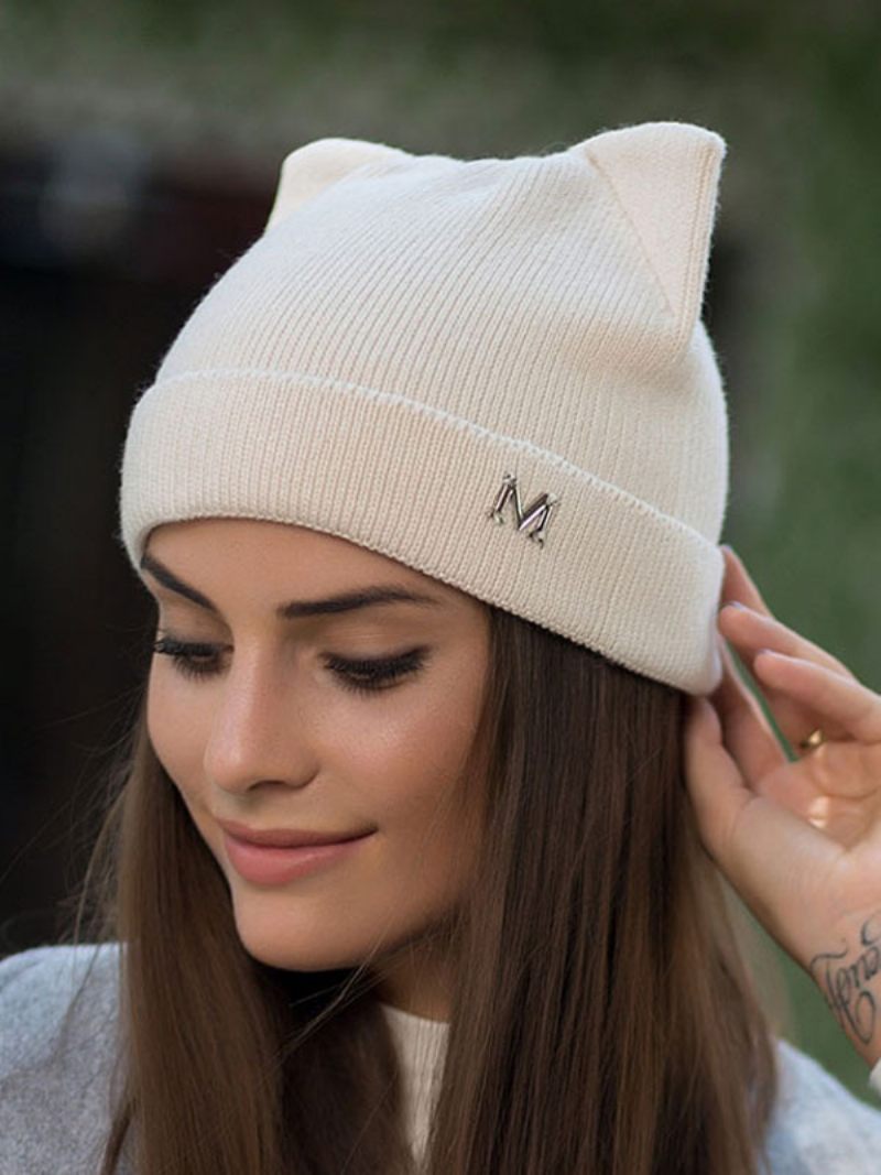 Casquettes Pour Femmes Beaux Chapeaux Chat Tricotés Chauds Laine L'hiver - Blanc